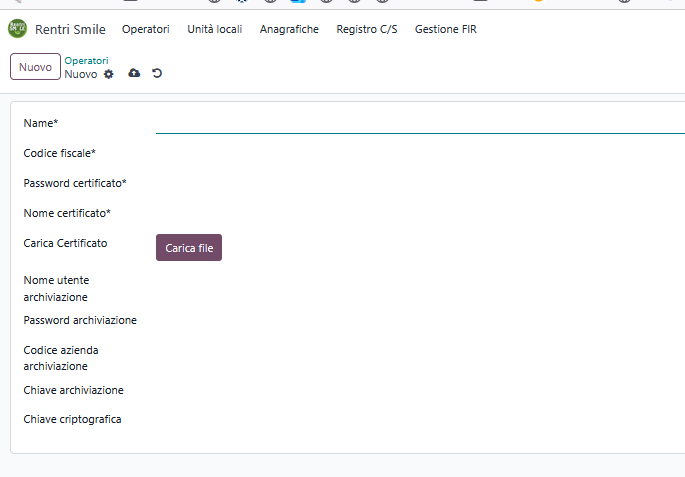 I campi di configurazione dell’operatore in RENTRI Smile.